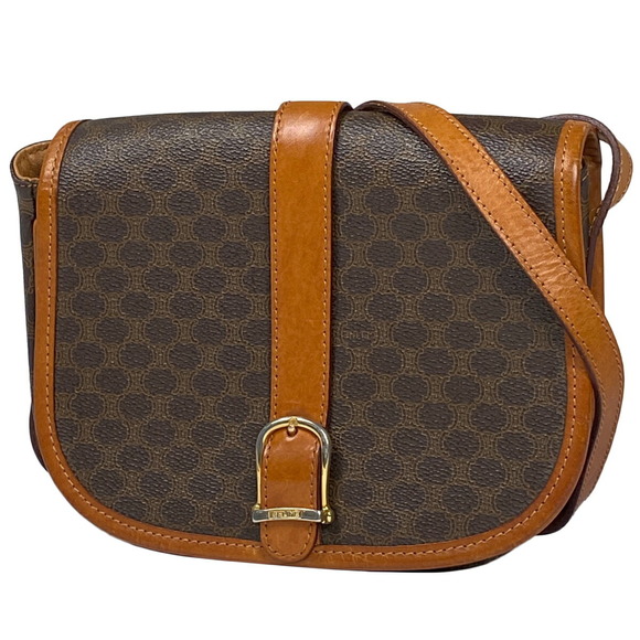 Celine Macadam Pattern Canvas Diagonal Shoulder Bag Brown - Picture 1 of 6